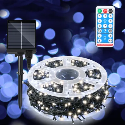 Obrázok produktu pre Jayseuw LED solárne rozprávkové svetlá 30M 300LEDs vodotesné a s 8 režimami pre vonkajšie vnútorné záhradné párty a vianočné dekorácie vonkajšie osvetlenie dekorácie, studená biela