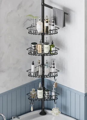 Image de Omgoods - Étagère de douche télescopique avec porte-serviettes et porte-savon