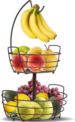 Produktbild von Met 2 Etagen, Bananenhalter, Arbeitsplattfach, Metallisches Obstgestell für Gemüse und Obst, schwarz