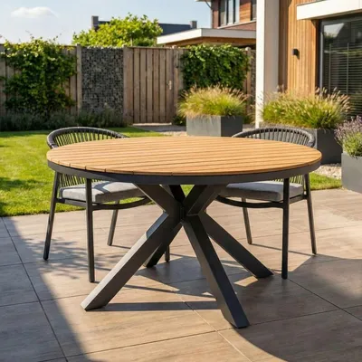 Produktbild von Gartentisch Calgary Rund 140cm Anthrazit/Holz Dining Esstisch - RP140A