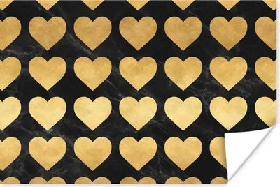 Produktbild von MuchoWow® Poster Muster - Herz - Gold - Schwarz 120x80 cm - Bilder