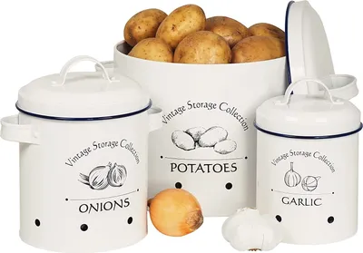 Produktbild von GADGY® Kartoffel Aufbewahrungsbox - 3 St. Vorratsbehälter Set - Zwiebel Aufbewahrung - Knoblauch Aufbewahrung - Kartoffeltopf - Aufbewahrungsbehälter - Zwiebeltopf - Knoblauchtopf - Landhausstil