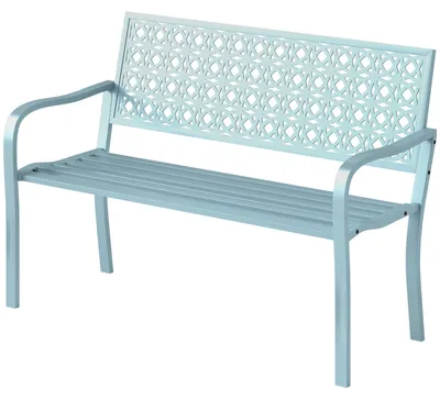 Obrázek produktu pro Zahradní lavička pro 2 osoby – venkovní lavička z oceli | Barva: Modrá | Rozměry: 63 x 127 x 85 cm