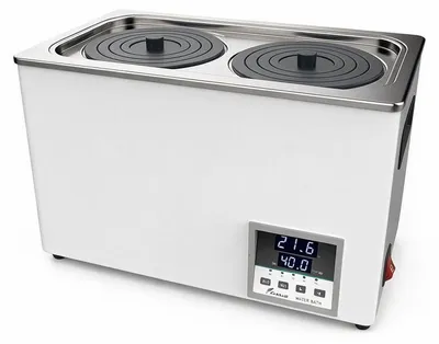 Image de Bain-marie de laboratoire, 600W, avec thermostat, affichage numérique, minuterie, 2 orifices, en acier inoxydable