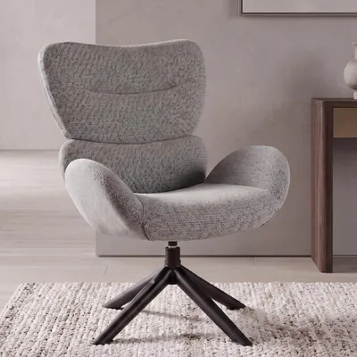 Obrázek produktu pro Lounge křeslo HWC-Q53, křeslo, lounge křeslo, jídelní židle, otočné, kovové, chenille (420 g/m²)  tmavě šedá