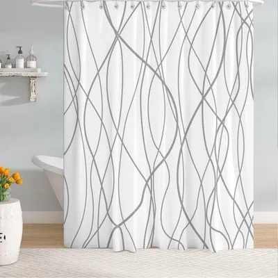 Obrázok produktu pre Vodotesná sprchová závesa proti plesni 180 x 200 cm – minimalistický dizajn s C-krúžkami