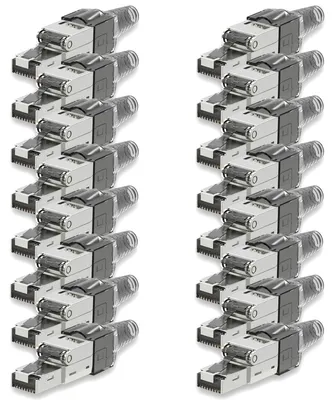 Produktbild von Netzwerkstecker CAT 7 Werkzeuglos 16 RJ45 Netzwerk Stecker geschirmt Metall Grau
