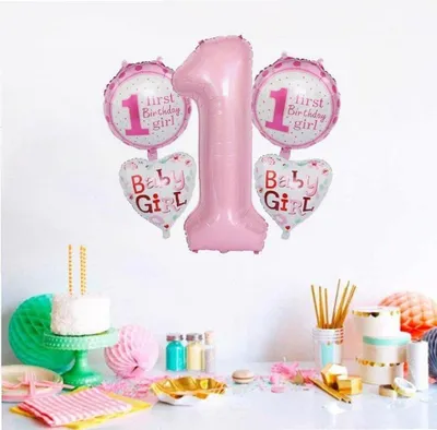 Produktbild von Set rosa Geburtstagsballons mit der Zahl 1