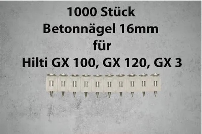 Zdjęcie produktu dla Gwoździe do betonu 16 mm 1000 sztuk odpowiednie do gwoździarek gazowych Hilti GX 100, GX 120, GX 3