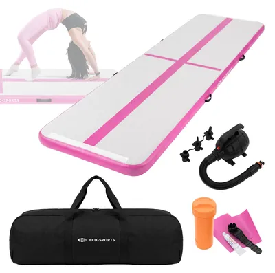 Zdjęcie produktu dla ECD Germany Nadmuchiwana mata gimnastyczna Airtrack 4 m, różowa, grubość 10 cm, w zestawie torba transportowa, pompka i zestaw naprawczy, mata fitness, mata do akrobatyki