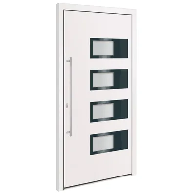 Zdjęcie produktu dla Drzwi wejściowe, białe, 110x210 cm, aluminium i PVC