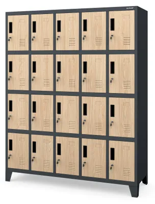 Produktbild von Umkleideschrank 5B4A Fächerschrank Schließfachschrank mit 20 Fächern Wertfachschrank Metall Pulverbeschichtung 172 cm x 136 cm x 45 cm Antrazit / Sonoma-Eiche