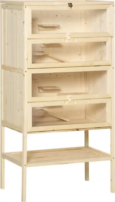 Produktbild von PawHut Kleintierkäfig 5 Etagen mit Gitterdach Rampen Kleintierstall Käfig Nagerkäfig Meerschweinchenstall Tannenholz Naturholz 60 x 40 x 120 cm