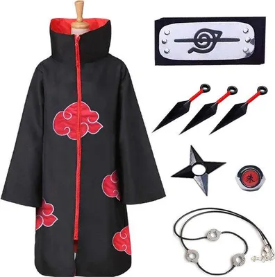 Produktbild von Famanu Cosplay Kostümset Akatsuki - Itachi Ausführung mit Zubehör - Größe L