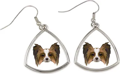 Immagine prodotto di Papillon, spaniel nano continentale - Orecchini con un'immagine e la scritta "Cane geometrico" di Art-Dog
