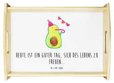 Produktbild von Mr. & Mrs. Panda Tablett Avocado Party - Weiß - Geschenk, Geburtstag, holz, Serviertablett, Jubiläum, betttablett, Happy Birthday, Bett-Tablett, Deko