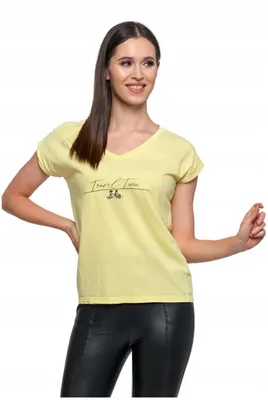 Produktbild von Moraj - Damen T-Shirt Größe S - T-Shirt Baumwolle Gelb - Kurzarm Shirt fur Damen - Bluse Damen V-Ausschnitt
