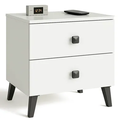 Produktbild von Nachttisch – Nachtkommode – Nachtkästchen – MOBI – Weiß Matt – 40 cm – Eleganter Nachtschrank mit zwei Schubladen und modernem Design