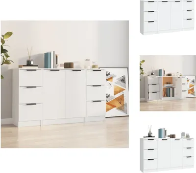 Zdjęcie produktu dla vidaXL Kredensy 3 szt. Biały materiał drewnopochodny - Kredensy