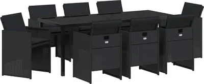 Obrázok produktu pre Záhradný jedálenský set s vankúšom 9 pcs Čierna polyratan