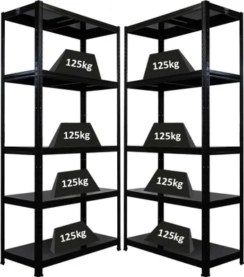 Produktbild von Mega Deal | 2x Schwerlastregal Ragnar | HxBxT 180x90x40cm | 5 Stahlplatten-Ebenen | Fachlast 125 kg | Schwarz