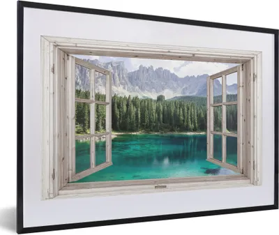 Produktbild von MuchoWow® Gerahmtes Poster Aussicht - Berg - Wasser 60x40 cm - Poster mit Schwarzem Bilderrahmen Wandposter Rahmen Foto Bilder - Schlafzimmer - Plakat in Rahmen - Drucken