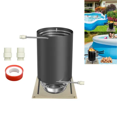 Produktbild von LZQ Poolheizung Feuertonne für Schwimmbäder Edelstahl Brennholz Pool Heizung 28 Liter Schwimmbadheizung Poolofen mit Ø36-38mm Anschlüsse, Schwarz