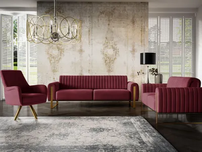 Produktbild von Sofaset Designersofas VALERIE 3-2-1 in Stoff Stoff Elisa Velvet Bordeauxrot