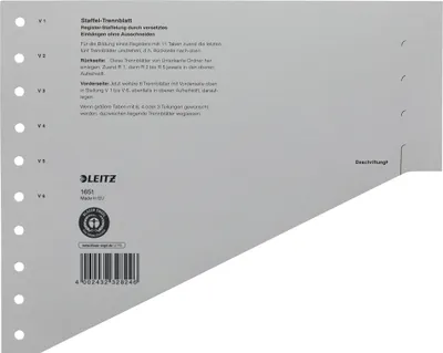 Productafbeelding van Leitz 1651-00-85, scheidingsbladen voor ordners - A4, breder formaat, grijs, 100 stuks