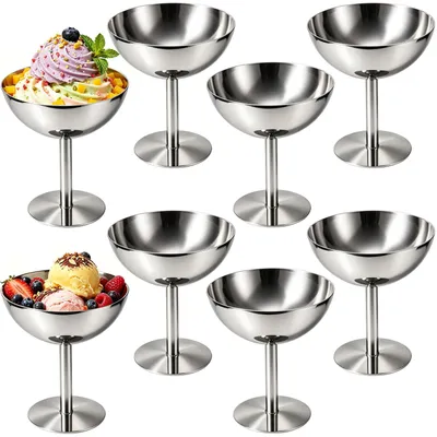 Eisbecher-Set 8er, Edelstahl Dessertgläser mit Fuß, stapelbar