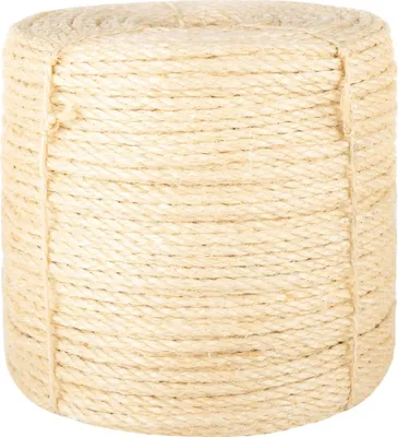 A close-up, straight-on view of a roll of sisal rope.