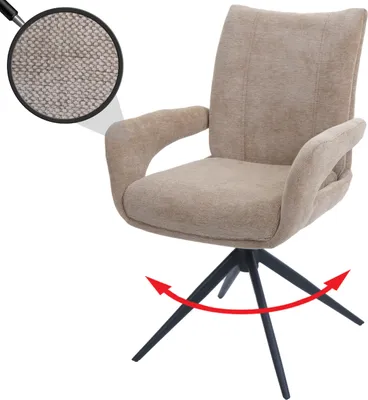 Produktbild von Esszimmerstuhl HWC-O78, Küchenstuhl Stuhl, drehbar Auto-Return, Stoff/Textil Chenille (310g/m²)   hellbraun