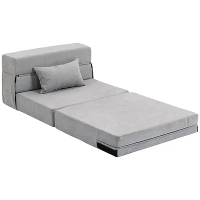 Produktbild von Bodensofa, Polstercouch(Hellgrau)in Matratze umwandelbar, Schaumstoff, Kissen