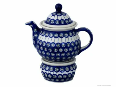 Produktbild von Bunzlauer Keramik 1,7L Teekanne mit Stövchen – klassisch rund, bauchig mit markanter Form, Dekor 8