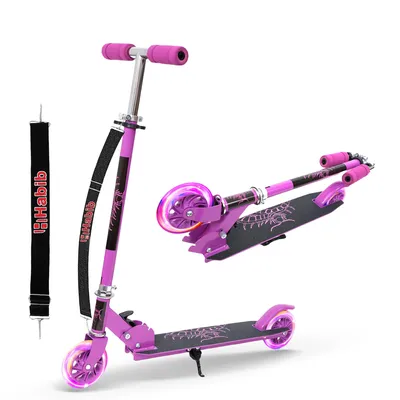 Produktbild von Habib Kinderroller mit LED Rädern | Klappbar & 4-fach Verstellbar: Lila