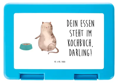 Produktbild von Mr. & Mrs. Panda Bentobox Katze Fressen - Weiß - Geschenk, Essensbox, Snackbox, Lunchbox, Bento Box, Butterbrotdose