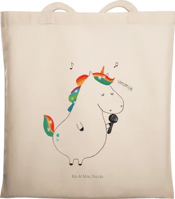 Produktbild von Mr. & Mrs. Panda Einkaufstasche Einhorn Sänger - Transparent - Geschenk, Tote Bag, Einkaufstüte, Uni Tasche, Beutel, Geburtstag, Unicorn, Einhörner, Party, Schultasche