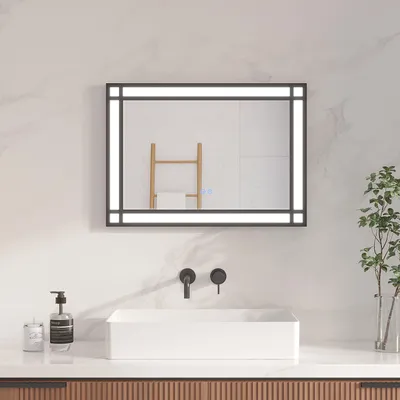 Produktbild von Badezimmerspiegel 70x50cm Badspiegel mit Beleuchtung Dimmbar Wandspiegel mit Touch Beschlagfrei LED Spiegel IP44