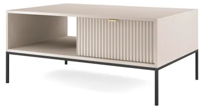 Produktbild von Couchtisch NOVUM Kaschmir mit schwarzem Metallgestell 104 × 46 × 68 cm – Moderner Wohnzimmertisch mit Stauraum