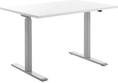 Produktbild von Topstar E-Table elektrisch höhenverstellbarer Schreibtisch weiß rechteckig, T-Fuß-Gestell grau 180,0 x 80,0 cm