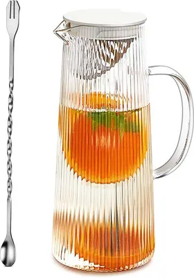 Produktbild von Glaskaraffe 1,3L mit RVS/Bambusdeckel weiß