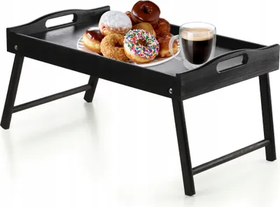 Produktbild von KADAX Betttisch "Solia", aus Kiefernholz, Serviertablett, Essenstablett, Laptoptisch, Schwarz