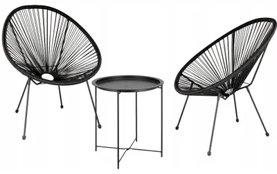 Produktbild von 3-teiliges Polyrattan Gartenmöbel-Set Schwarz, 2 Stühle und Tisch 47 cm
