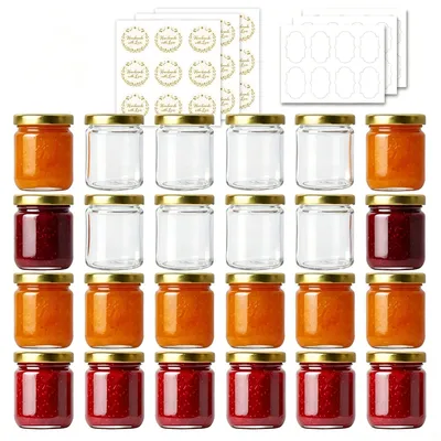 Obrázok produktu pre 24 kusov malých sklenených nádob, objem 120 ml – vzduchotesné dózy vhodné na skladovanie džemov a potravín
