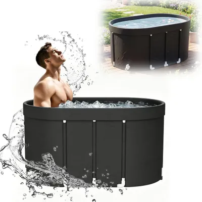 Produktbild von JOIEYOU Medizinschrank hängend Eisbadewanne faltbar, tragbare Kältetherapie Badewanne für Sportler, mit Ablaufschlauch Schwarz 115 × 68 × 66 cm