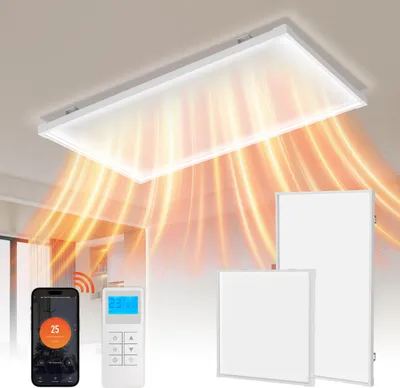 Immagine prodotto di Riscaldatore a infrarossi Bettizia 770 W | riscaldatore a soffitto con termostato incluso | pannello riscaldante con telecomando | con protezione per i bordi