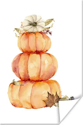 Produktbild von MuchoWow® Poster Kürbis - Herbst - Aquarellfarbe 80x120 cm - Papierdruck