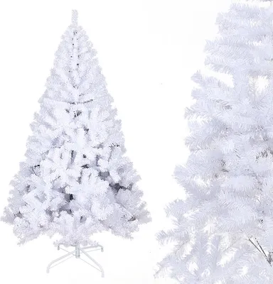 Produktbild von Jiubiaz Weihnachtsbaum künstlich 210cm (Ø ca.110cm) mit ca.1000 Spitzen, Tannenbaum aus Fichte Dekoration, inkl. Metall Christbaum Ständer, Schnellaufbau, klappbar,Weiß