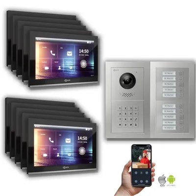 Produktbild von Goliath IP Video Türsprechanlage 10-Fam. Zahlencode : 10 Zoll Schwarz : Unterputzdose Monitor Farbe: 10 Zoll Schwarz Montage: Unterputzdose