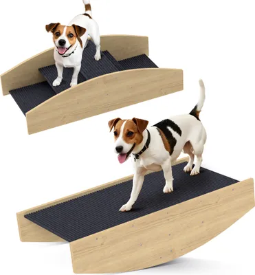 Zdjęcie produktu dla Huśtawka dla psa PawHut 2 w 1, drewniana huśtawka do agility dla psów, rampa do agility dla małych i średnich psów poniżej 15 kg, dla równowagi i pewności siebie, 80 x 39,5 x 20 cm, naturalne drewno